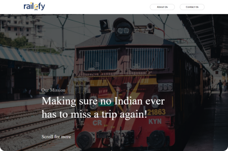 Train at a station with Railofy mission statement.