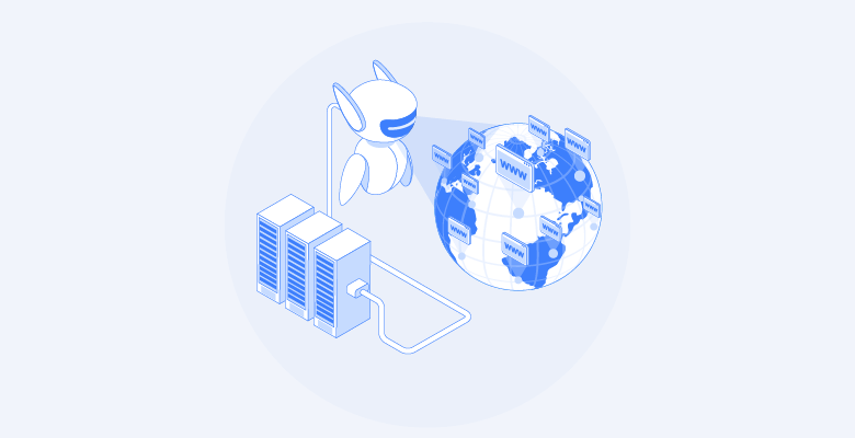 Robot managing servers connected to the internet.