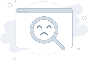 Sad face in a browser window magnified by glass.