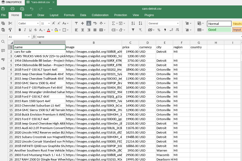 CSV output