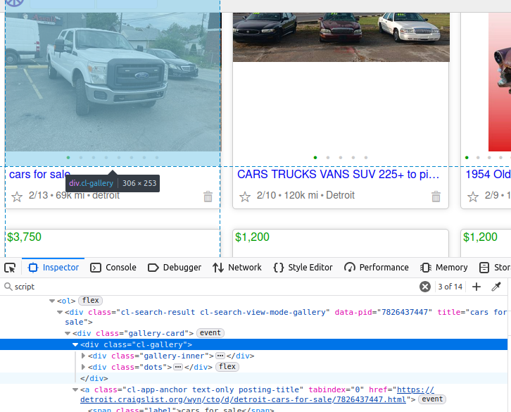 Inspecting the HTML