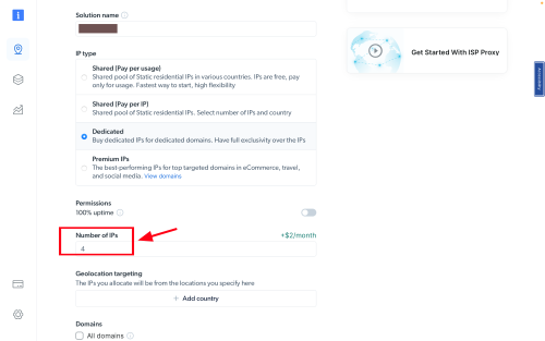Settings page with IP number set to 4.