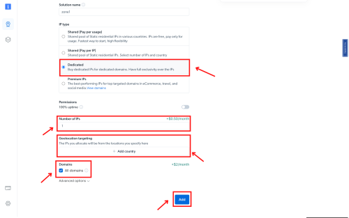 Proxy configuration setting with highlighted sections.