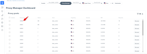 Proxy Manager Dashboard with list of proxy ports.