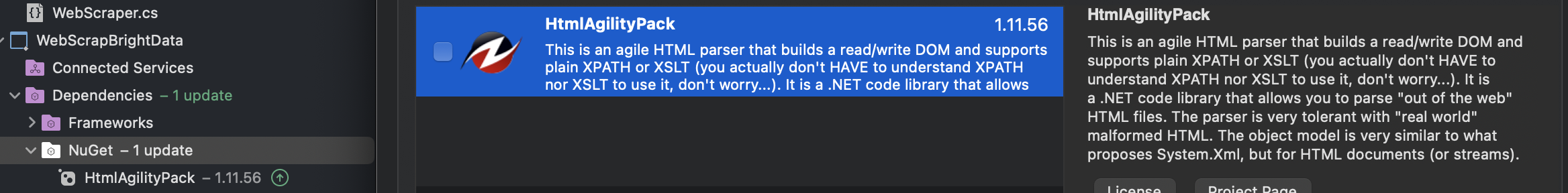 Installation of HtmlAgilityPack on VS