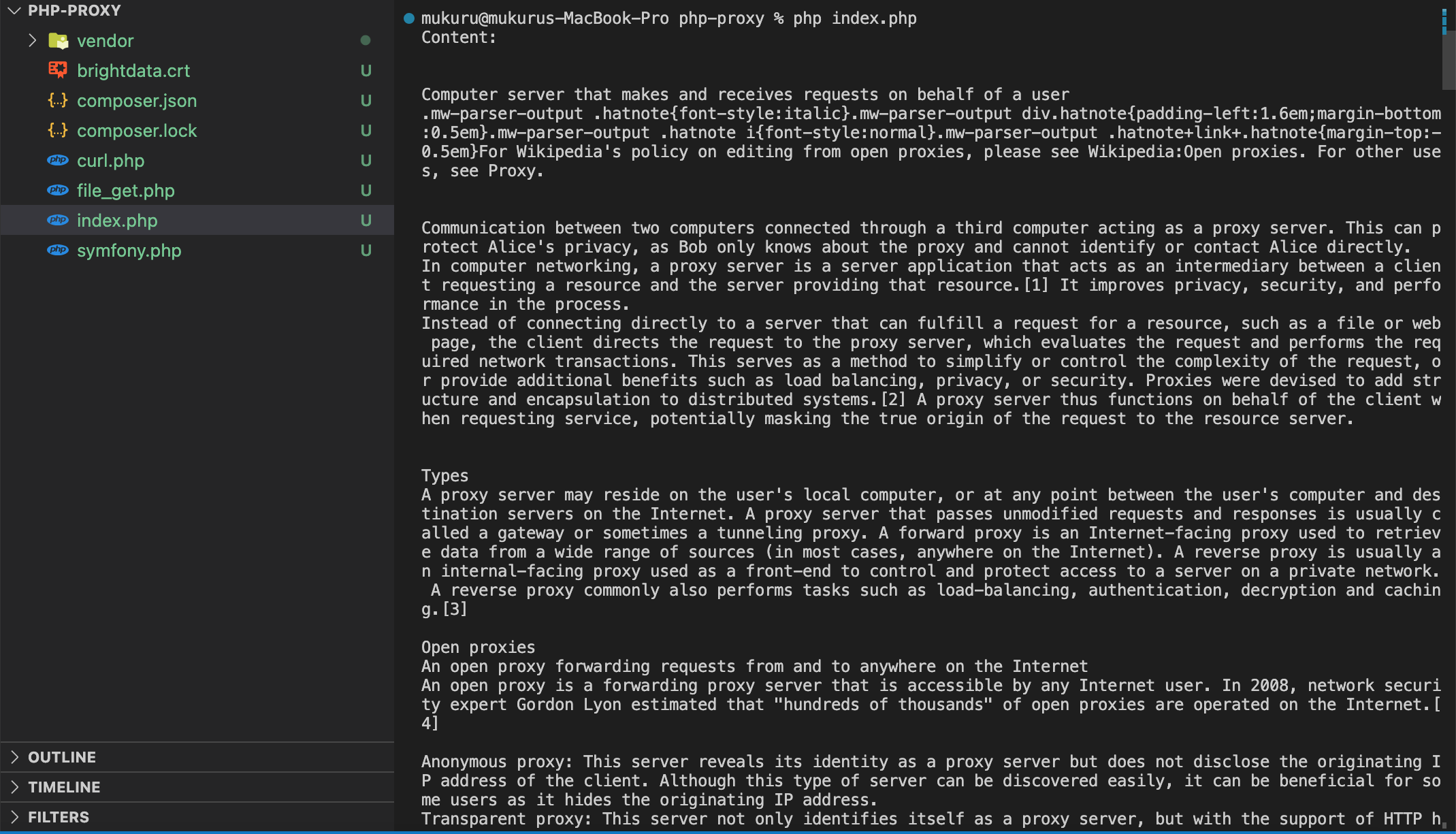 Results of scraped data from Wikipedia using Bright Data