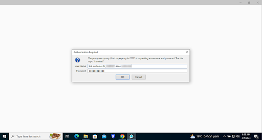 Password authentication popup window on a computer screen.