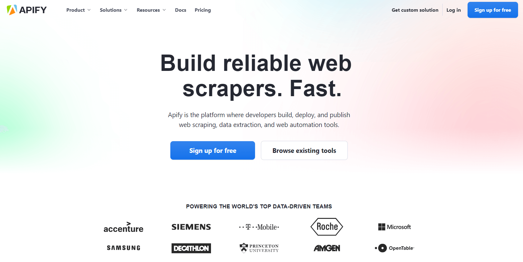Apify website homepage