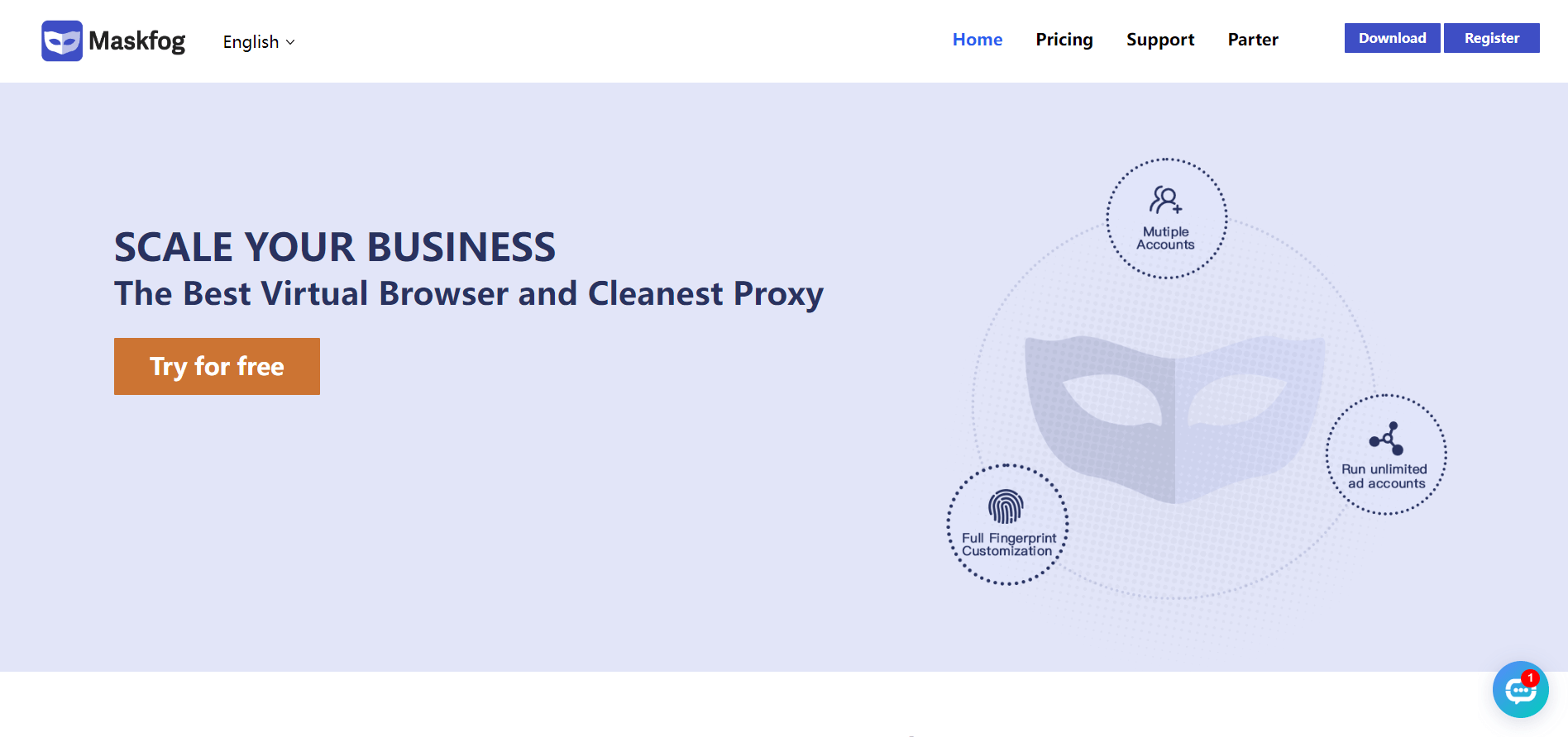 Maskfog website homepage