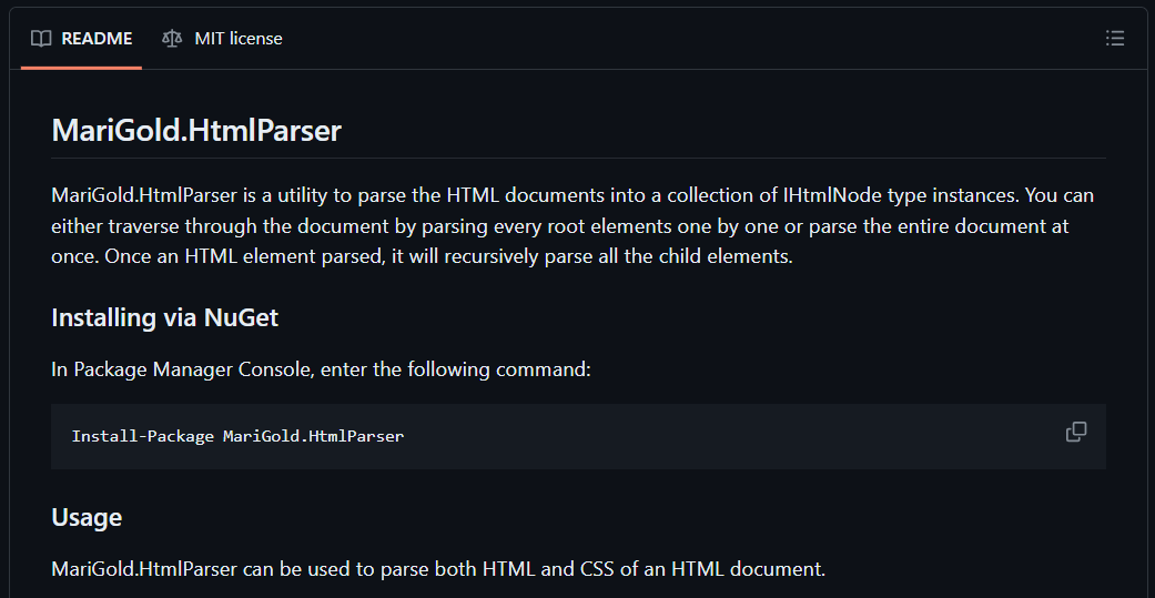 MariGold.HtmlParser readme