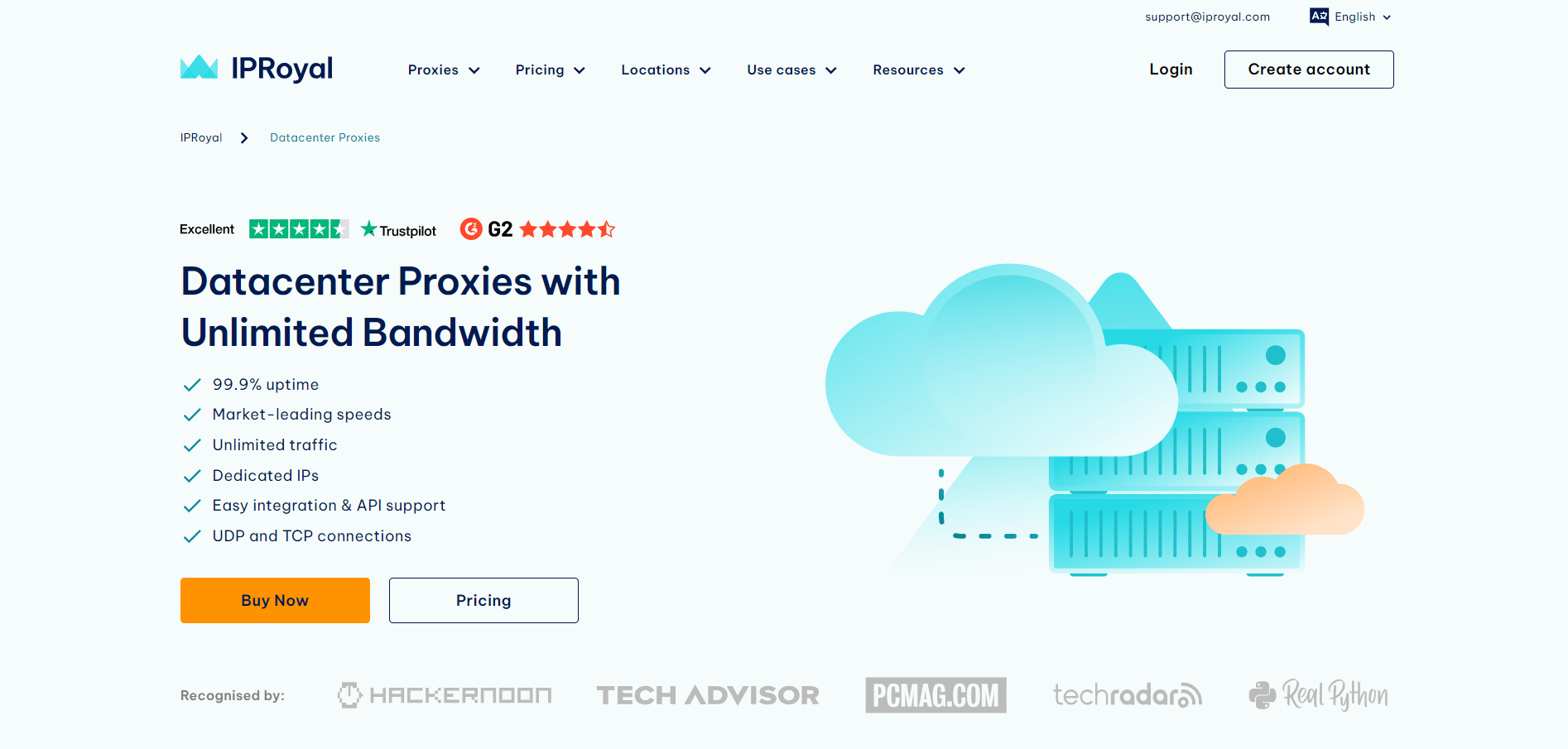 Datacenter Proxies page on IPRoyal's website