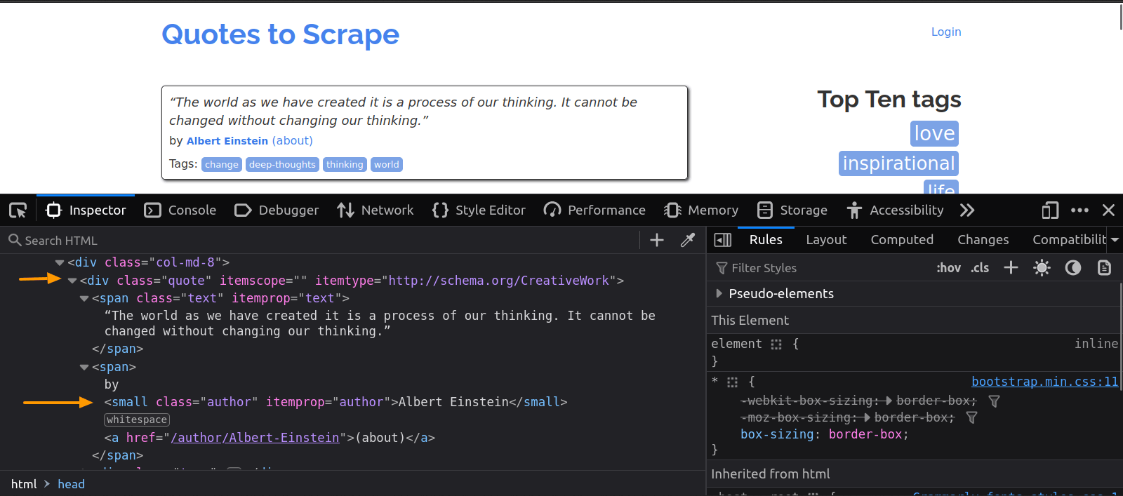 HTML structure of a quote