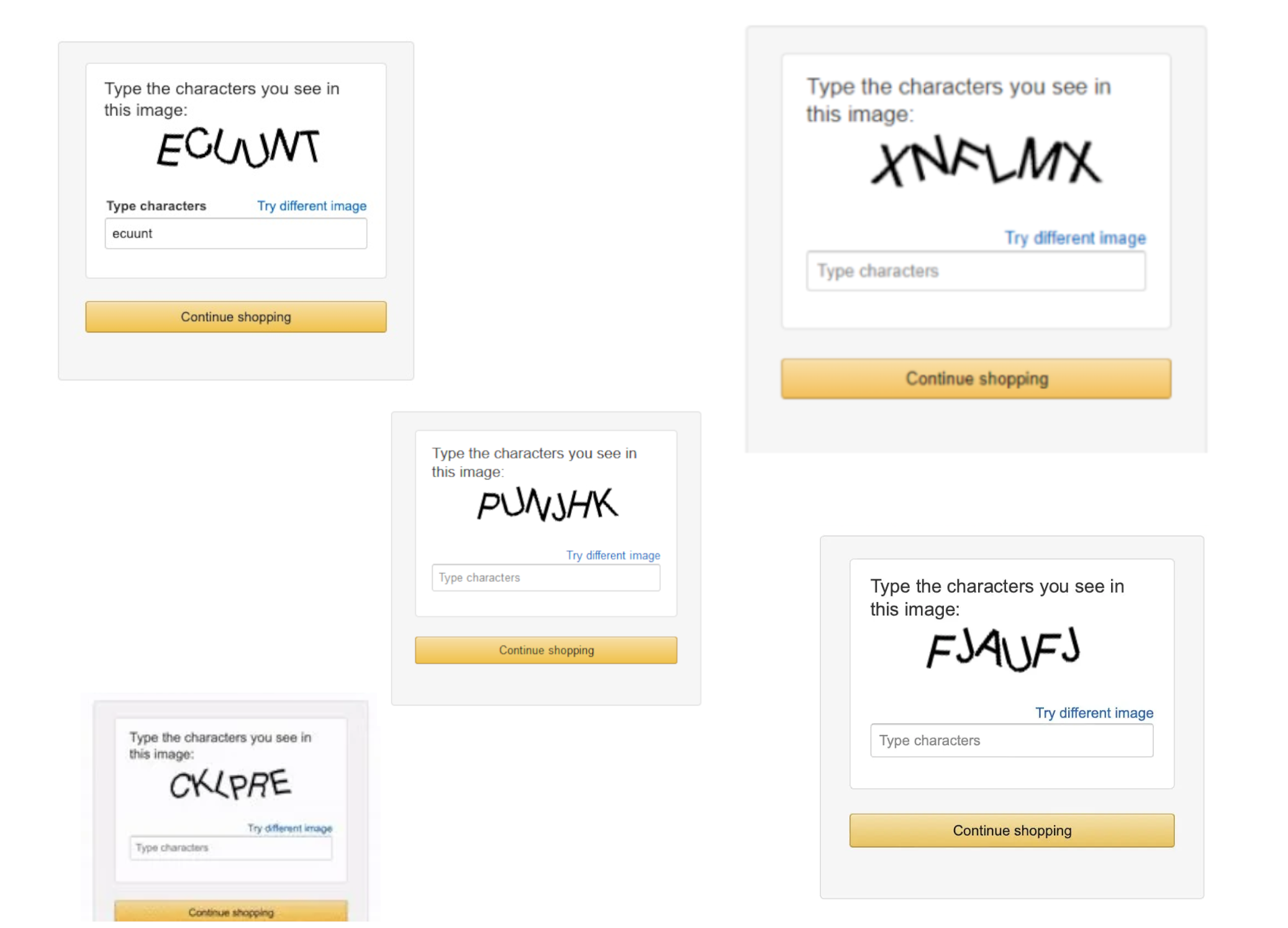 A set of Amazon CAPTCHA challenges