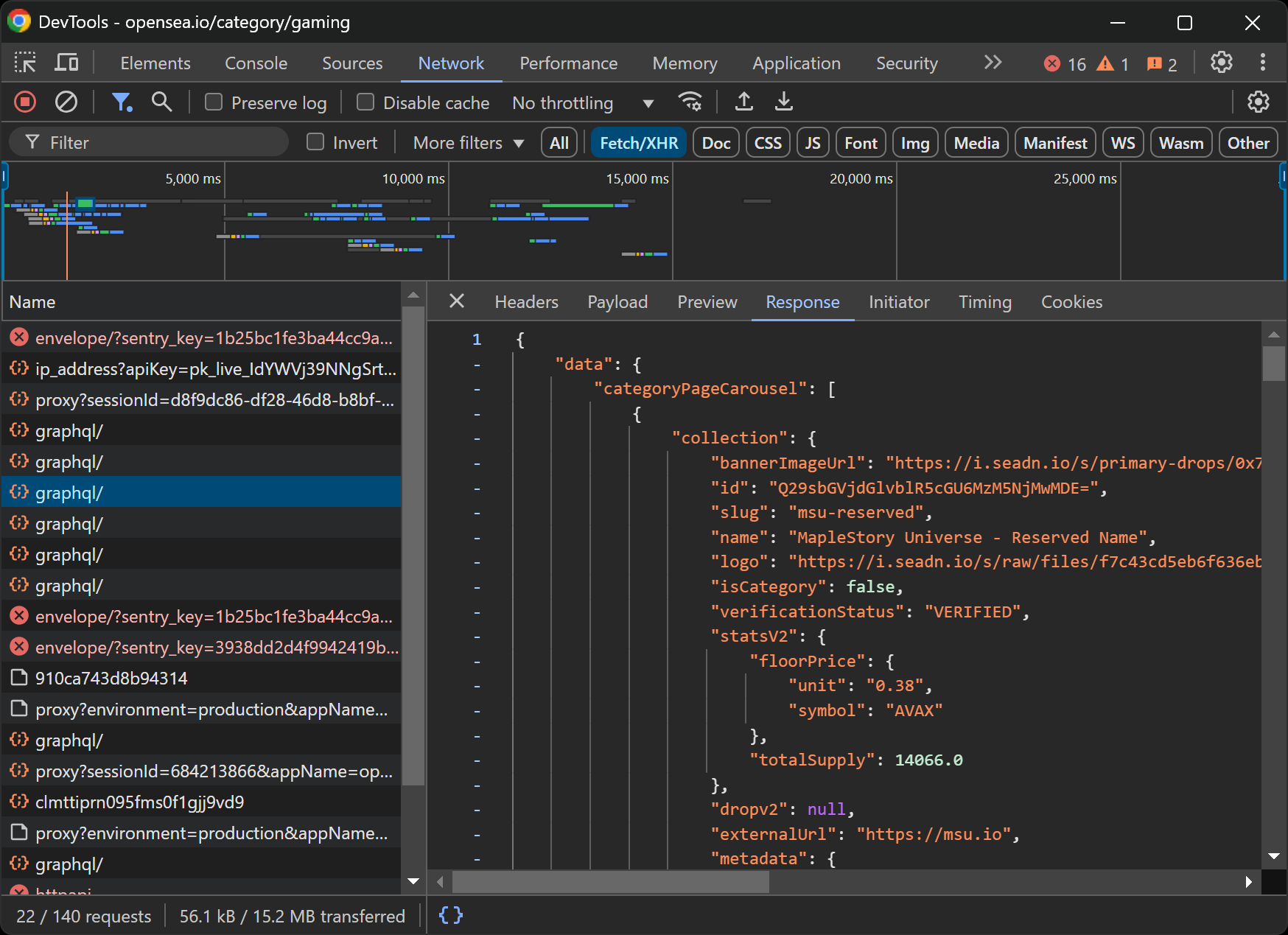 Note the dynamic GraphQL request