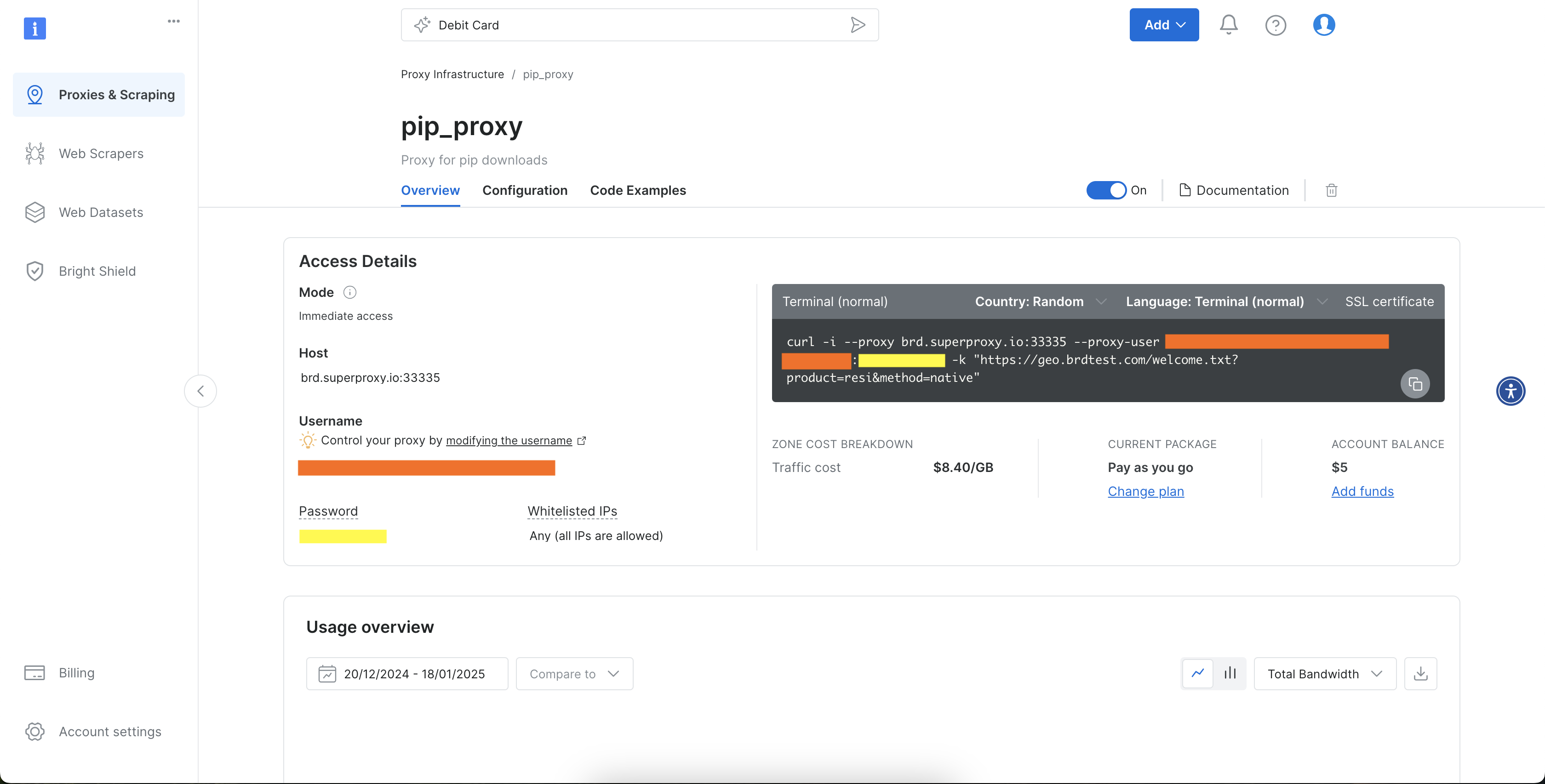 Proxy dashboard