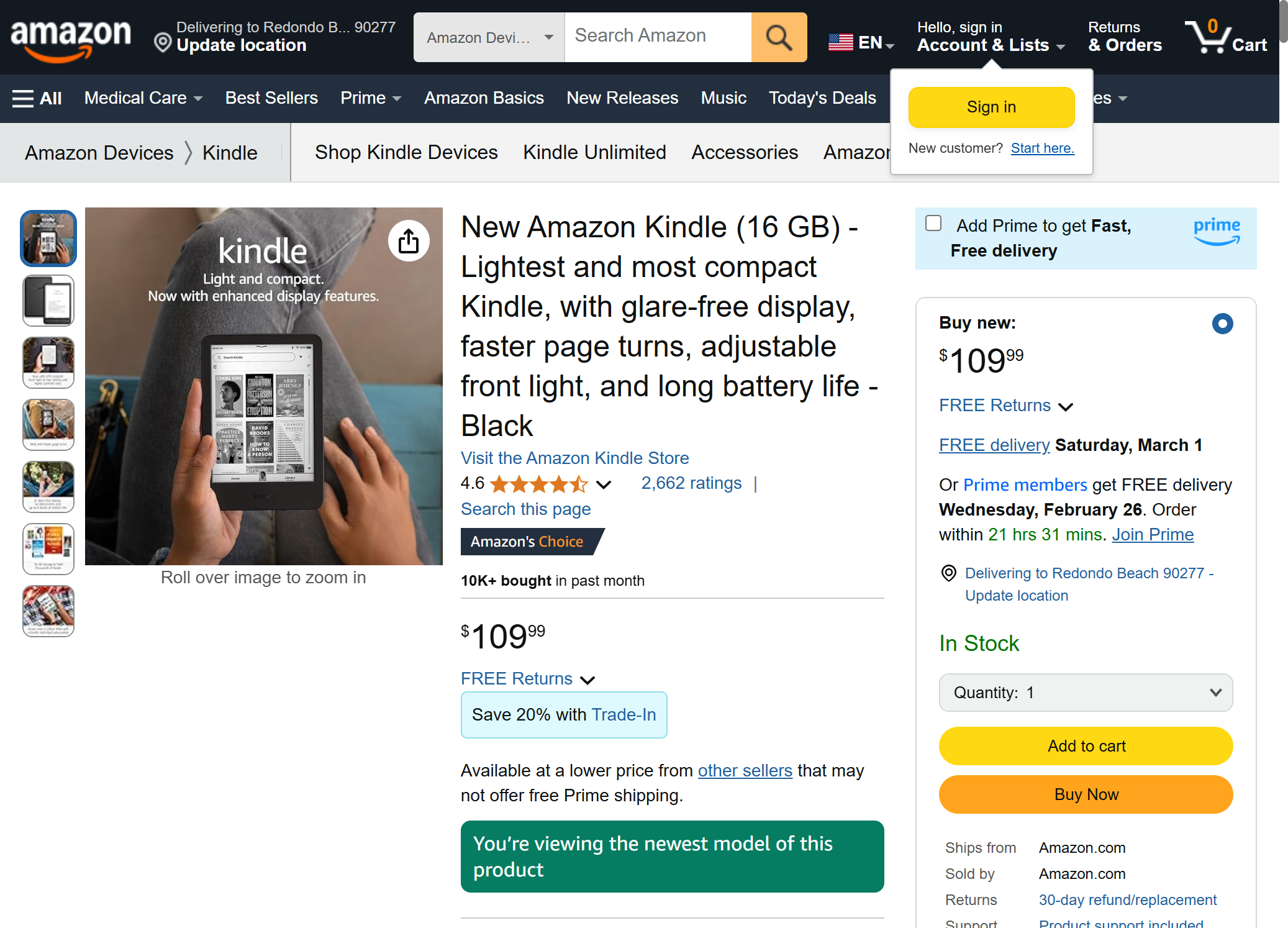 The Amazon product page screenshot