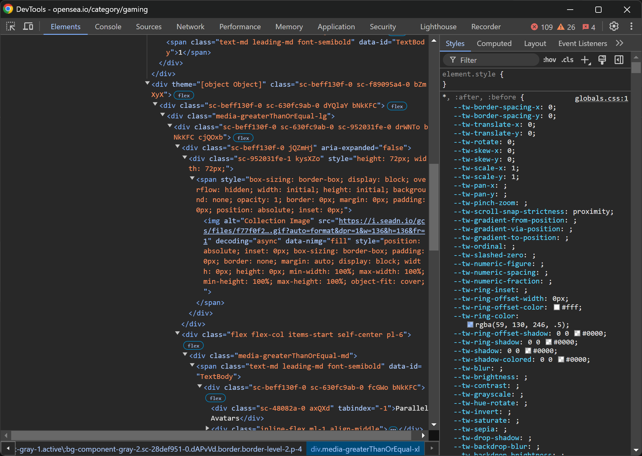 The HTML code of the NFT collection item (part 1)