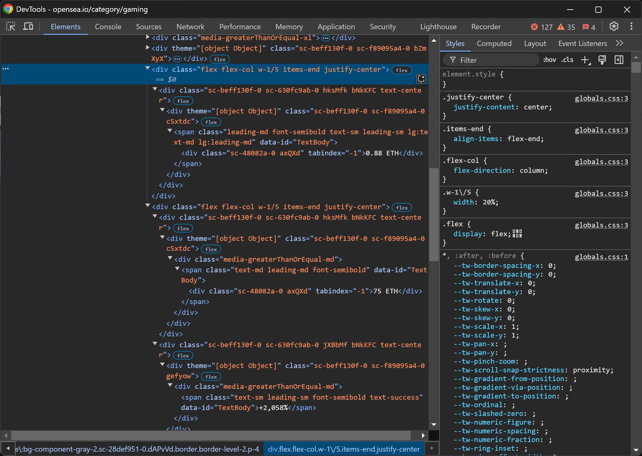 The HTML code of the NFT collection item (part 2)