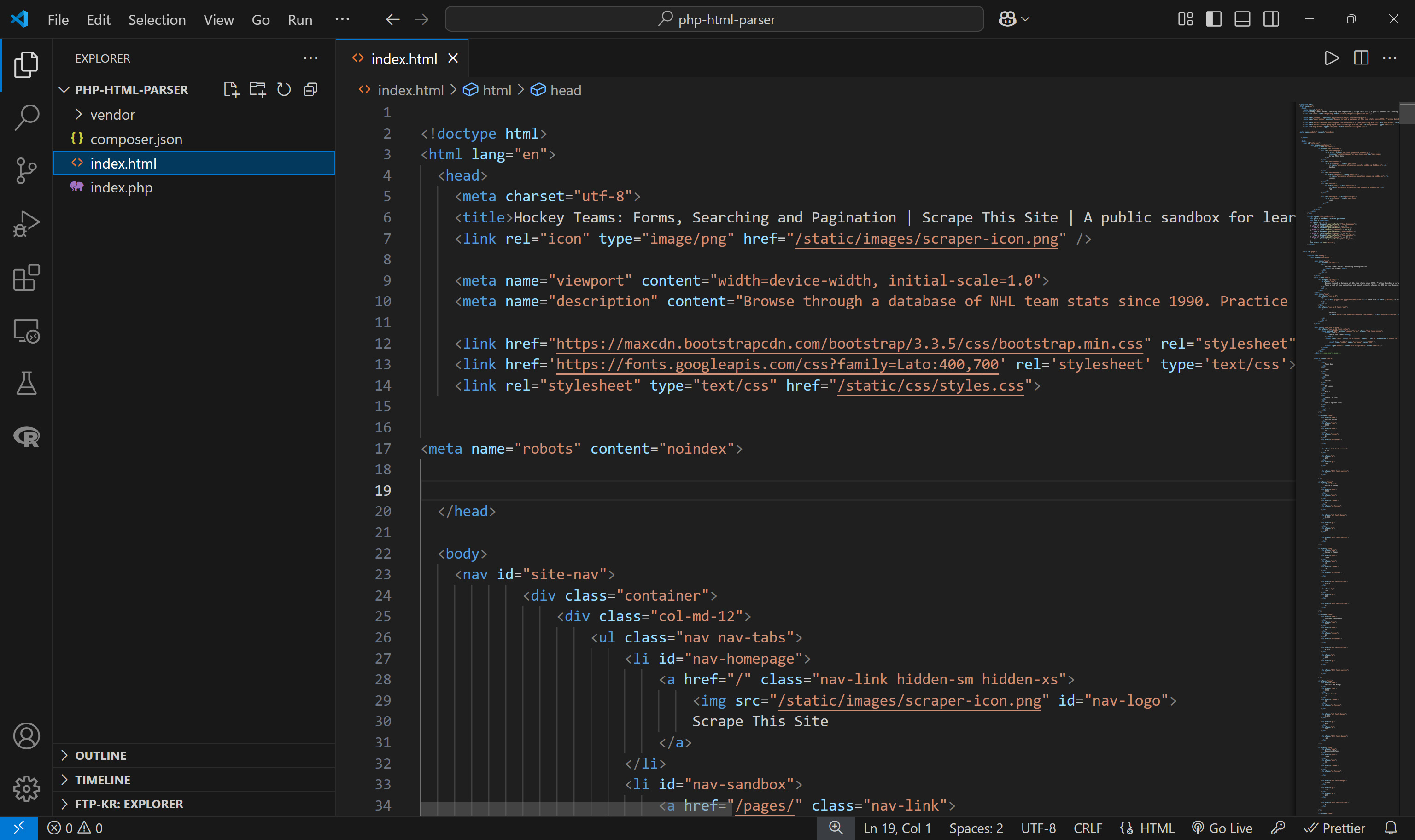 The index.html file in the project folder