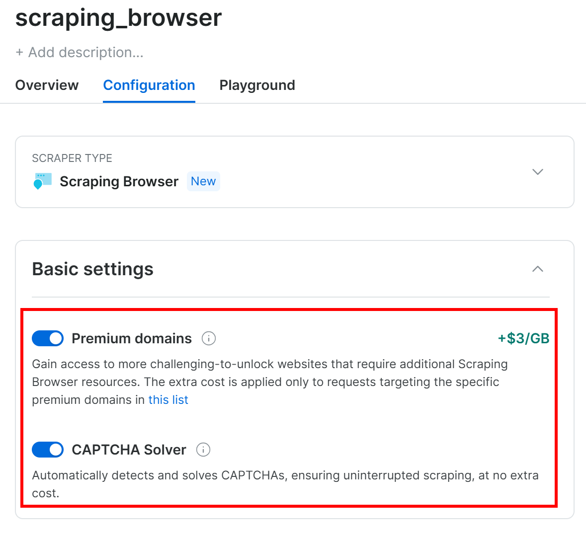Enabling the "Premium domains" and "CAPTCHA Solver" options