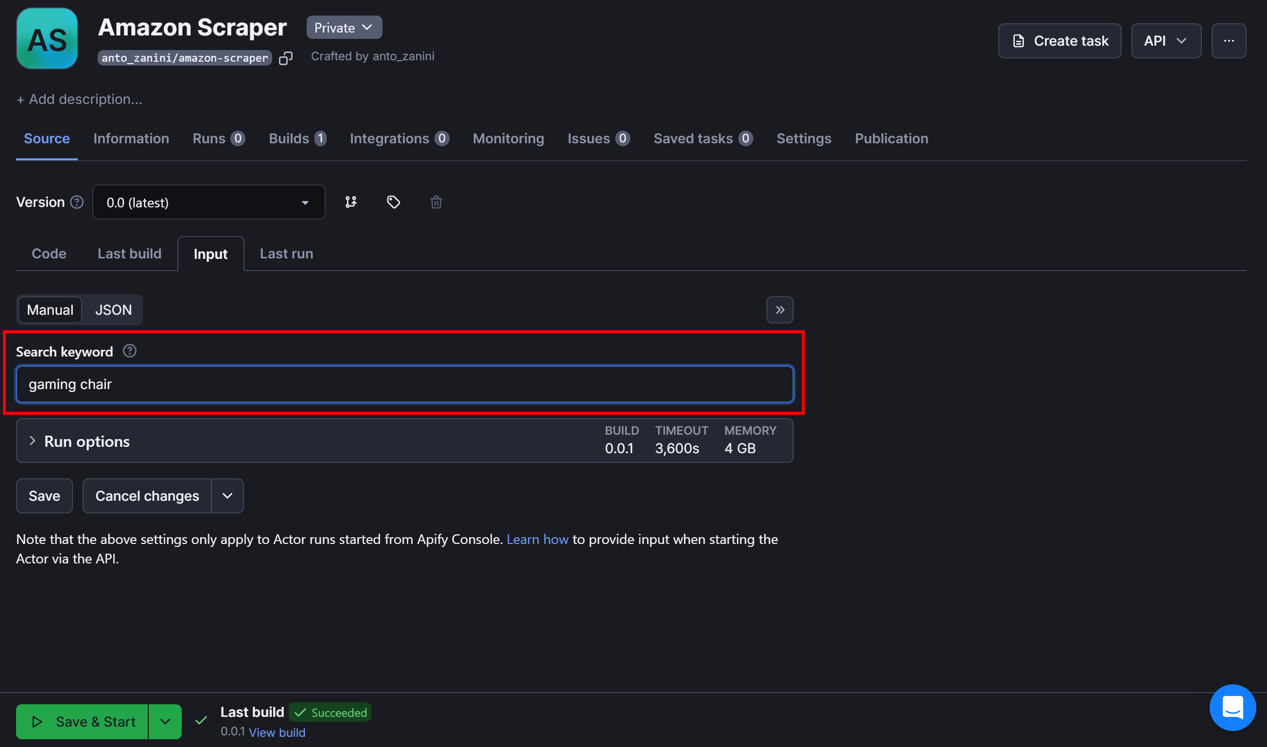 Filling out the keyword text field input element