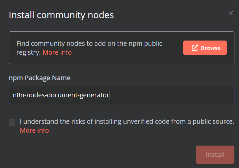 Install Document Generator Community Node