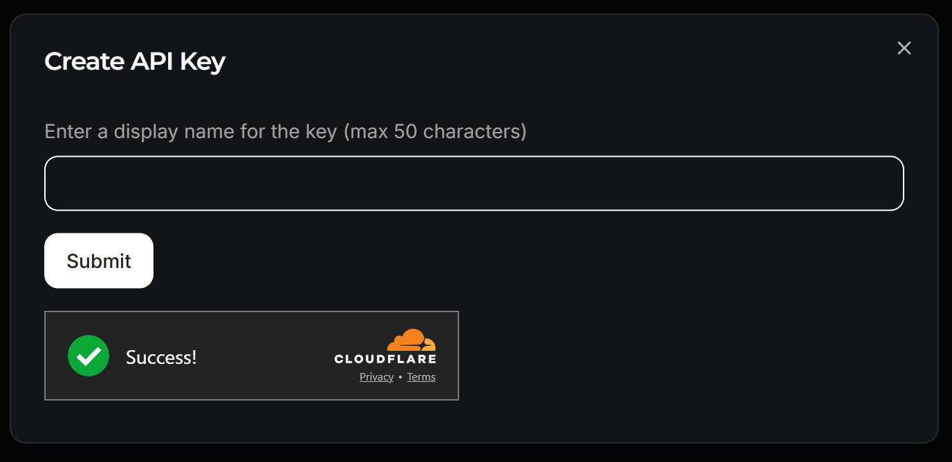 The "Crate API Key" popup