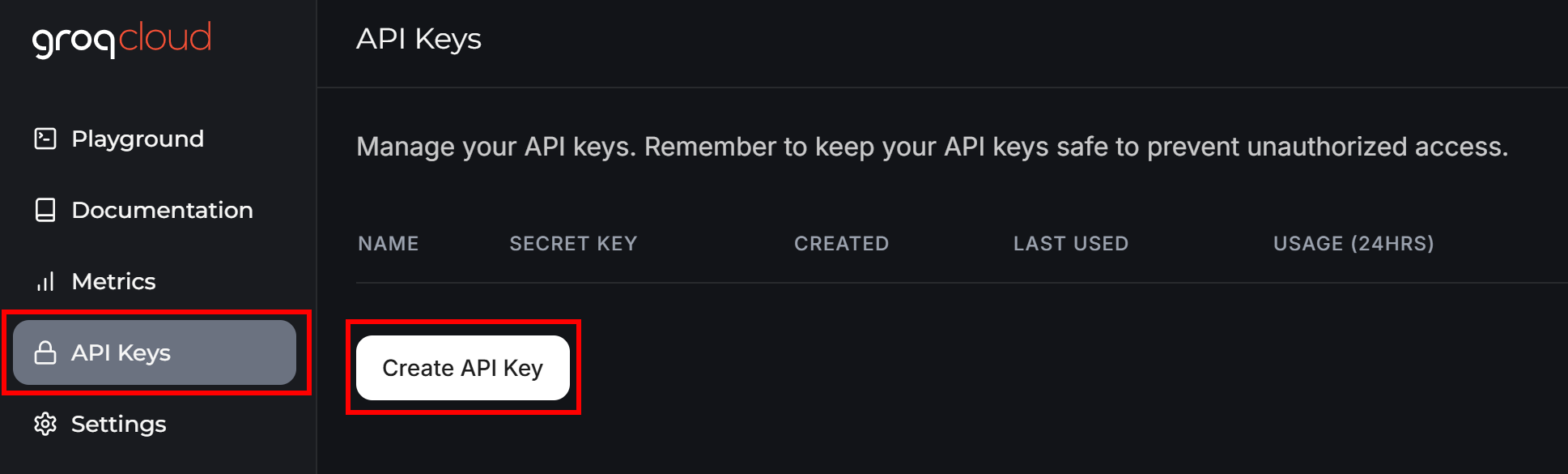 The "Create API Key" button