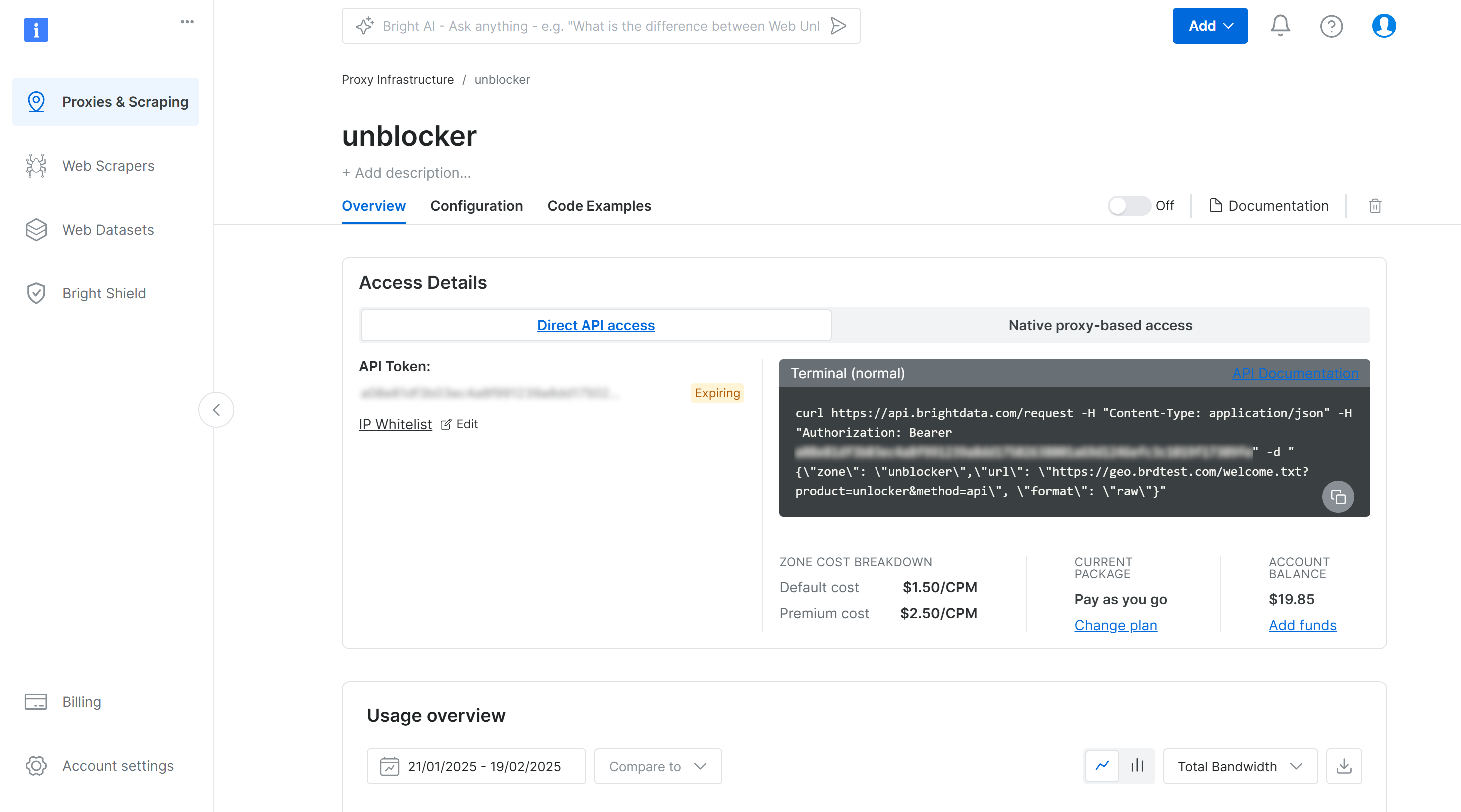 The Web Unlocker API setup page