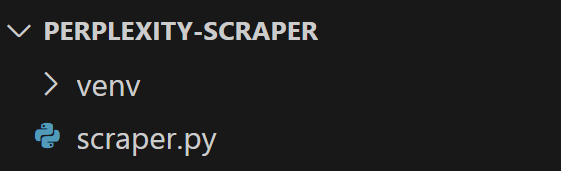 The project file structure for web scraping with Perplexity
