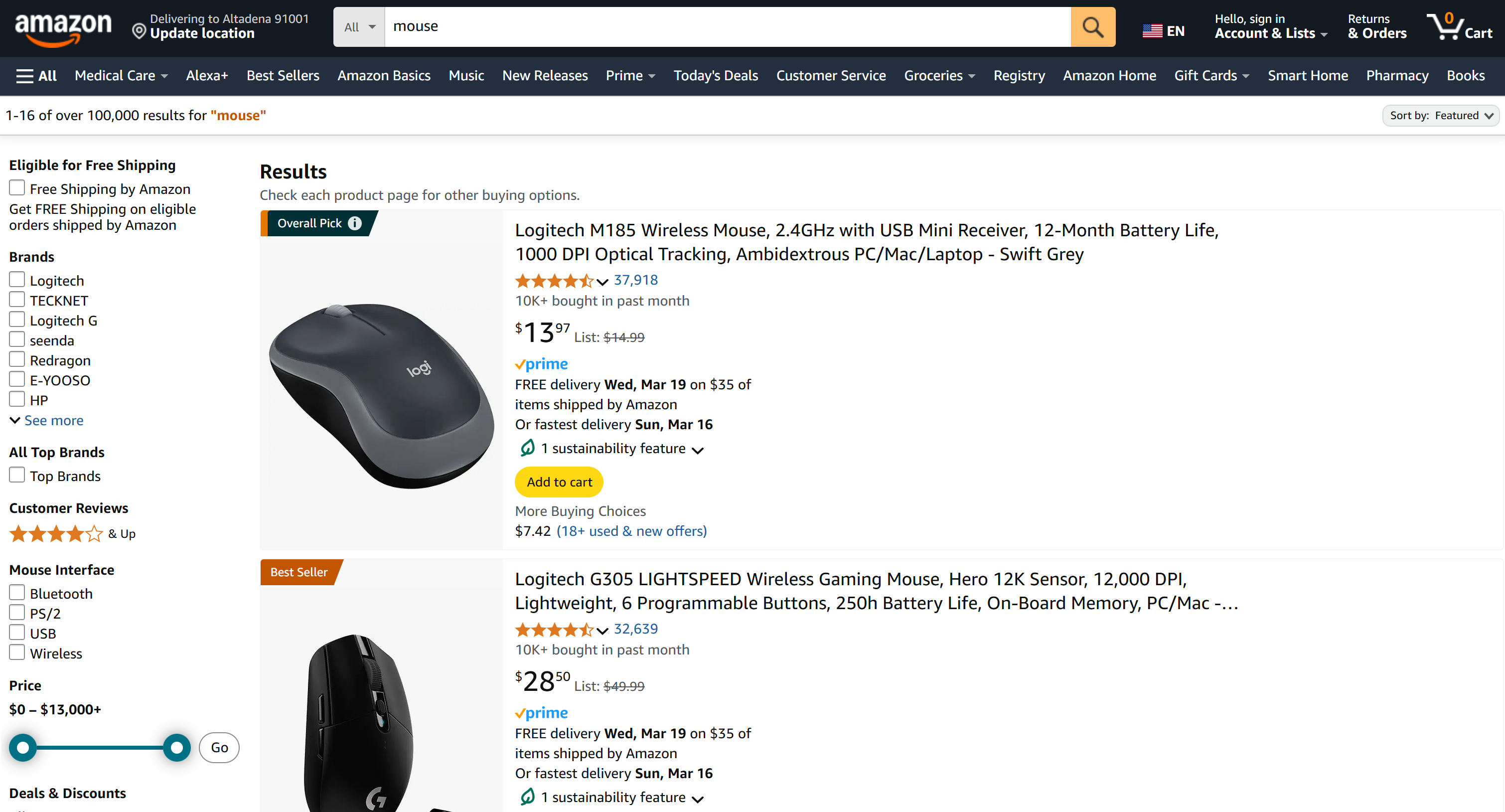 The target Amazon product search page