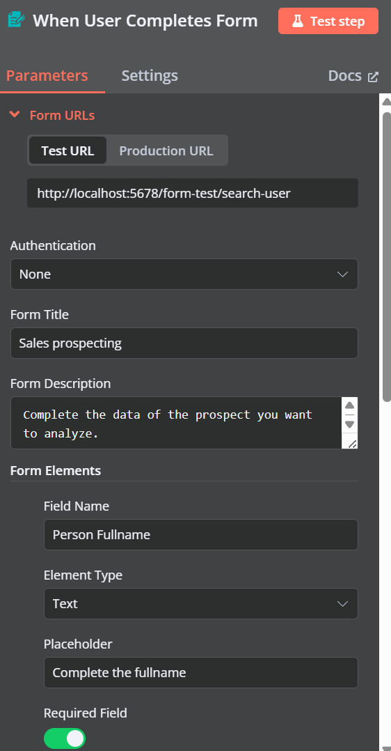 User Form Settings