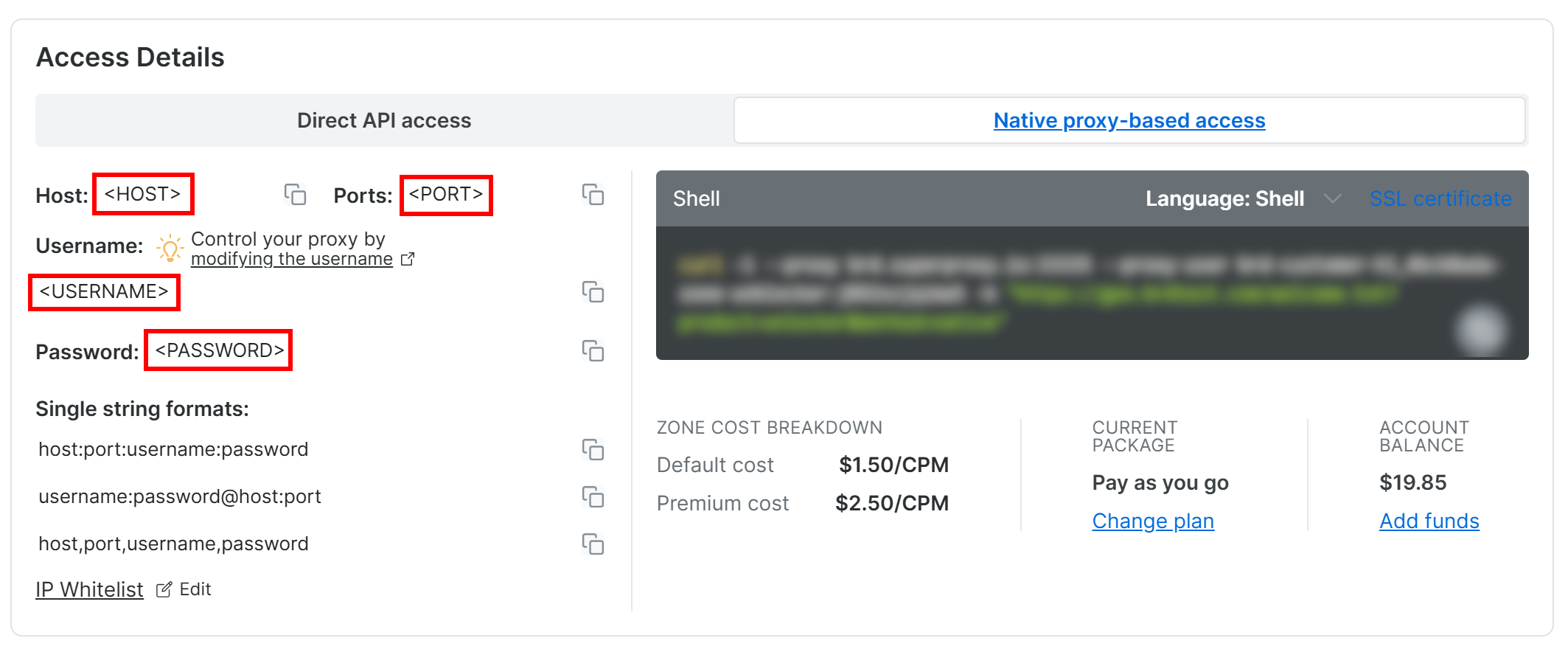 native proxy-based access on the overview page