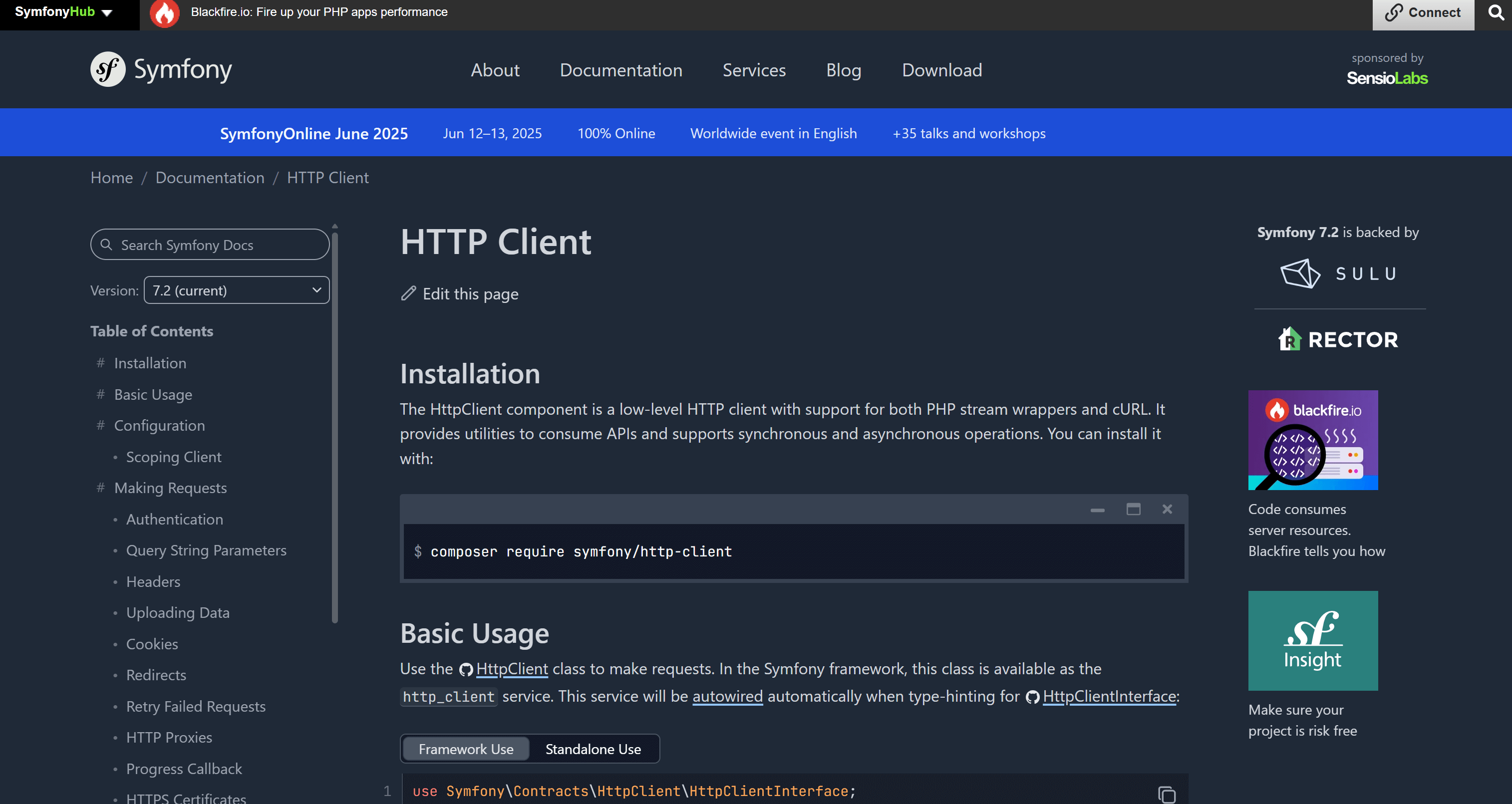 HttpClient's Symfony page