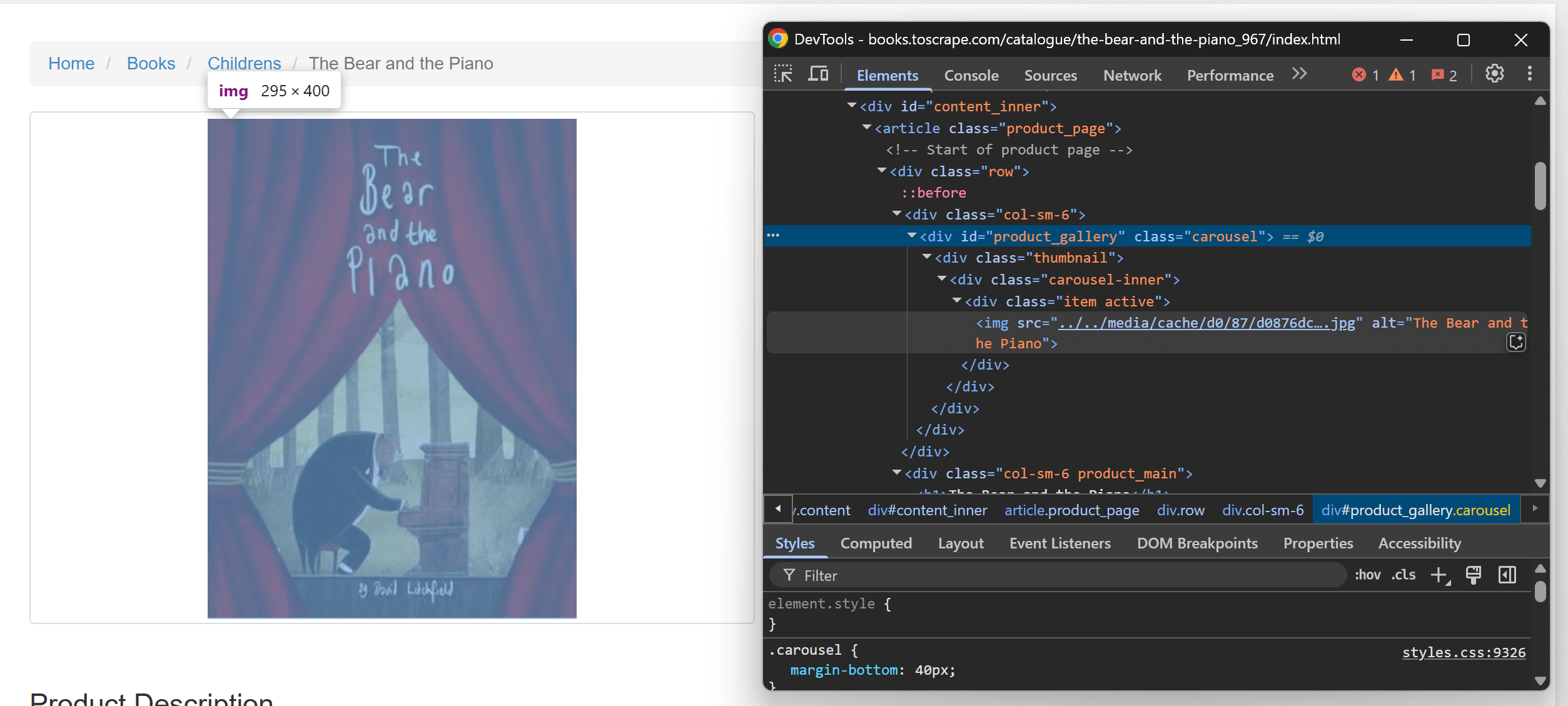 Inspecting the product image element