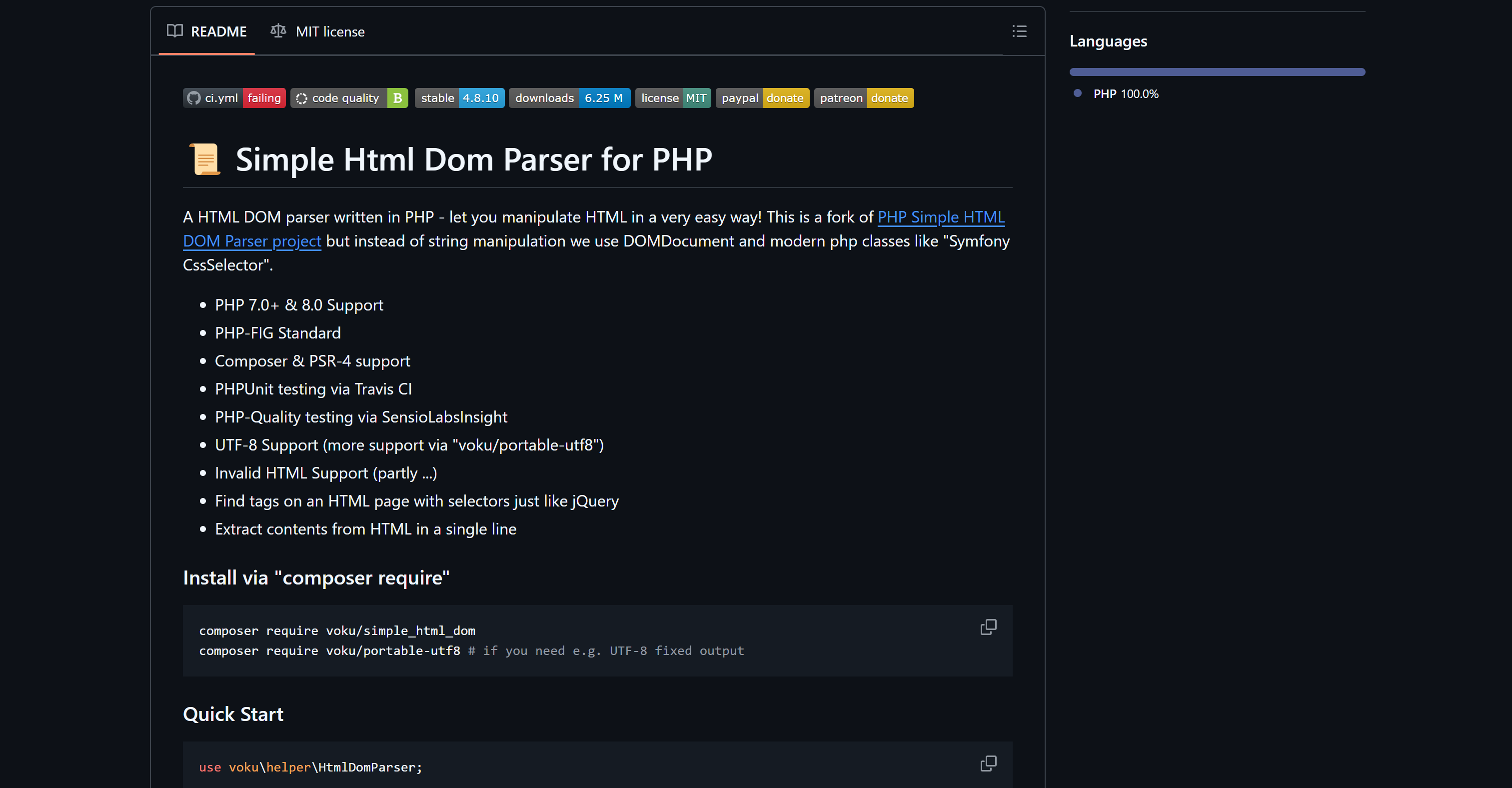 Simple Html Dom Parser’s GitHub page