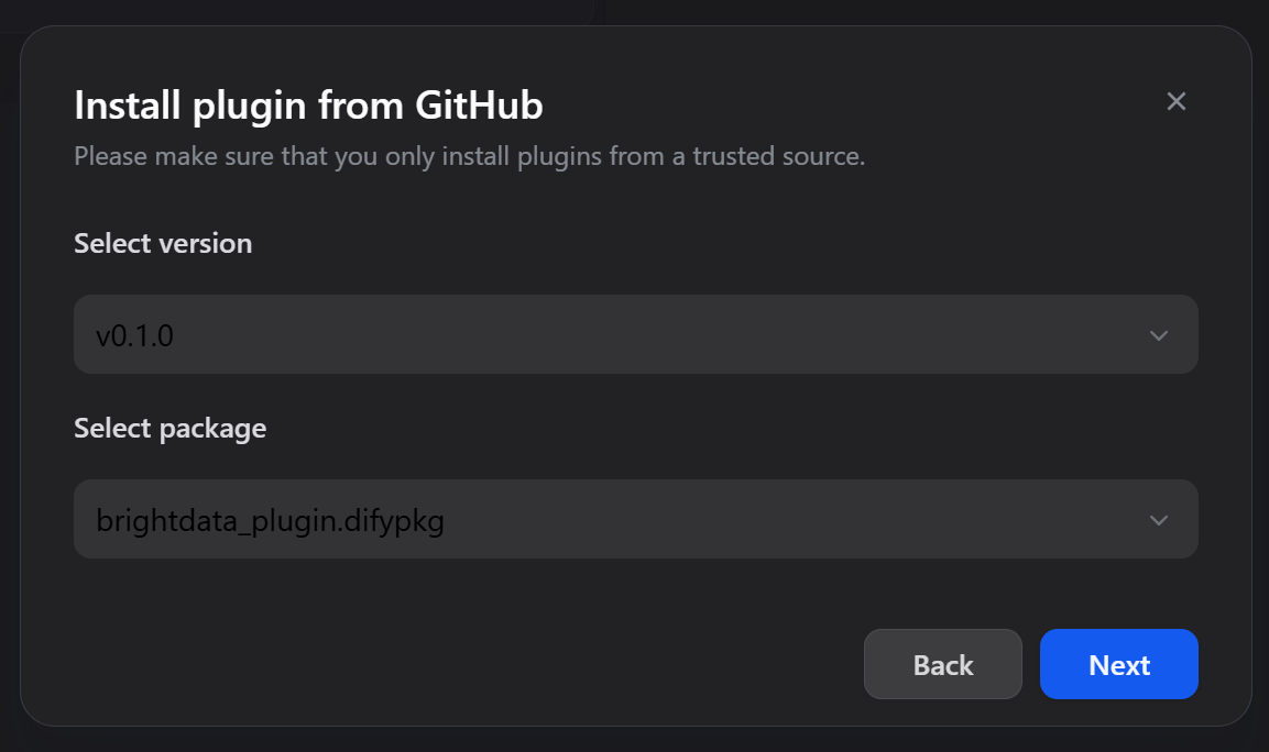 Installing the Bright Data Dify plugin via GitHub