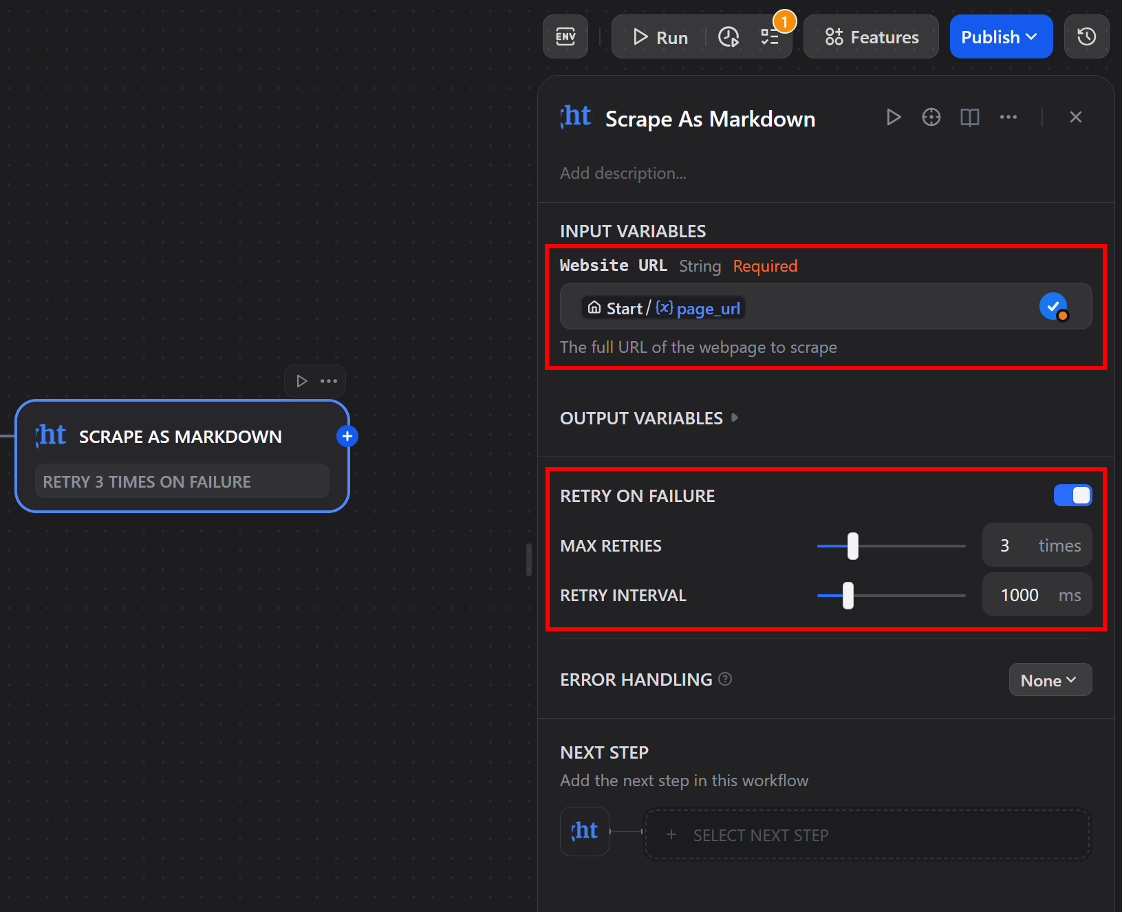 Configuring the “SCRAPE AS MARKDOWN” tool from the Bright Data plugin