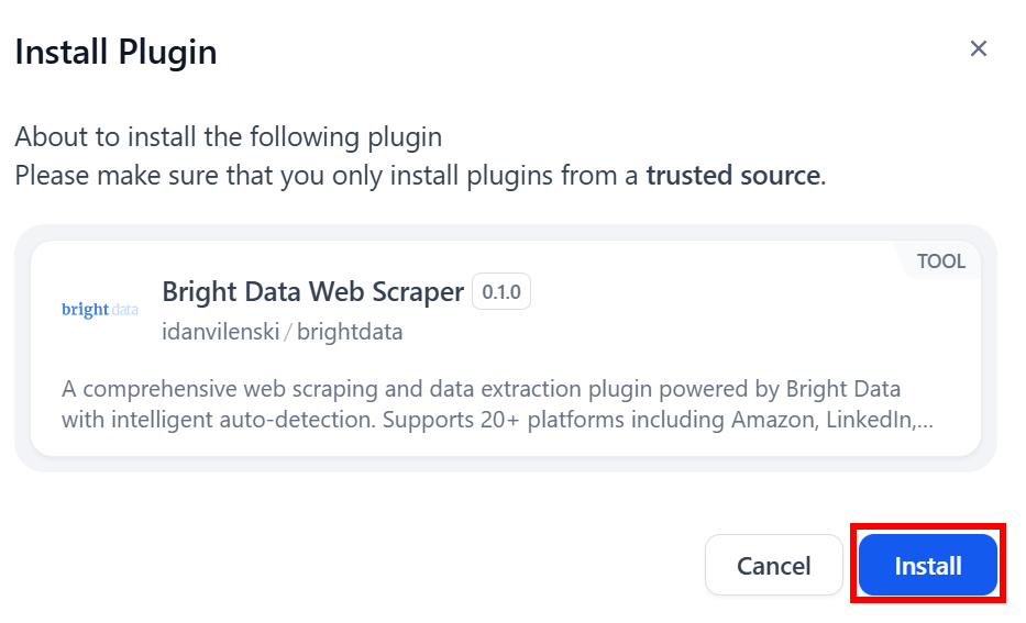 Installing the Bright Data Web Scraper plugin