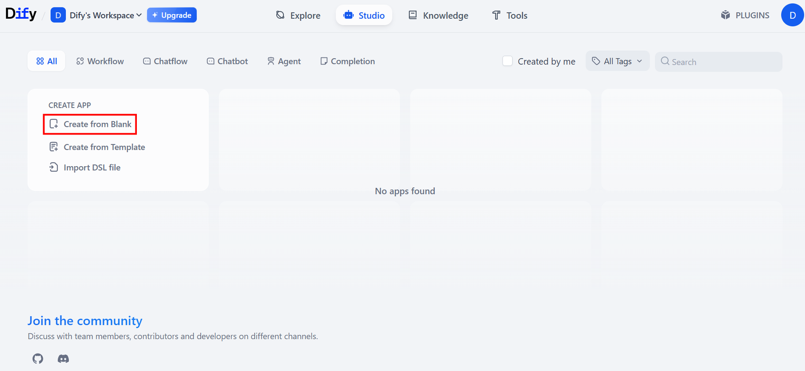 Selecting the “Create from Blank” option