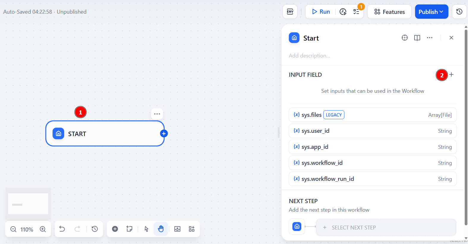 Setting up the “Start” node