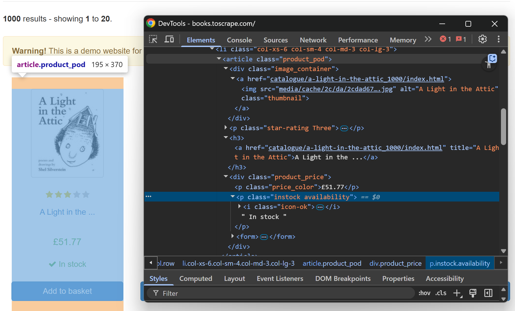 Inspecting an HTML book element in detail