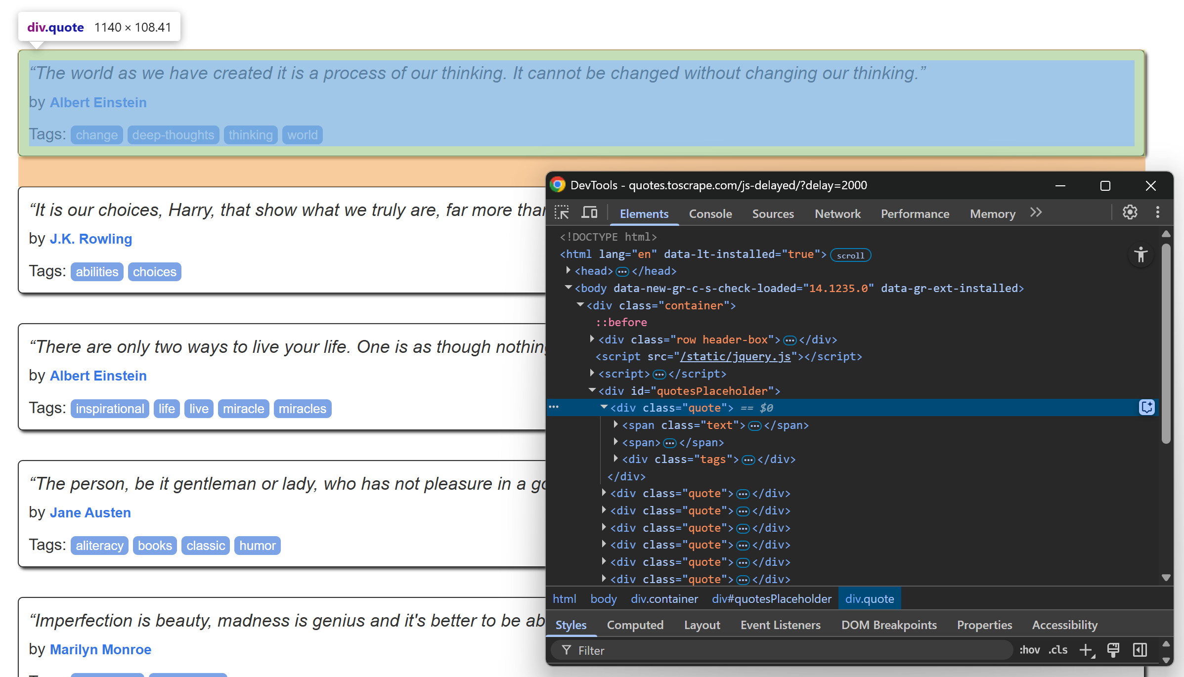 Inspecting a quote element