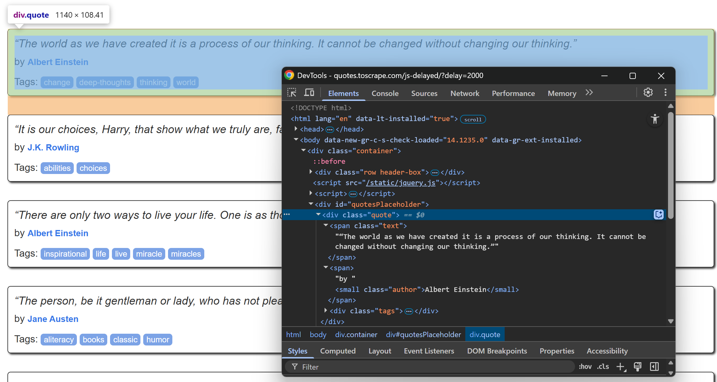 Inspecting a .quote element in detail