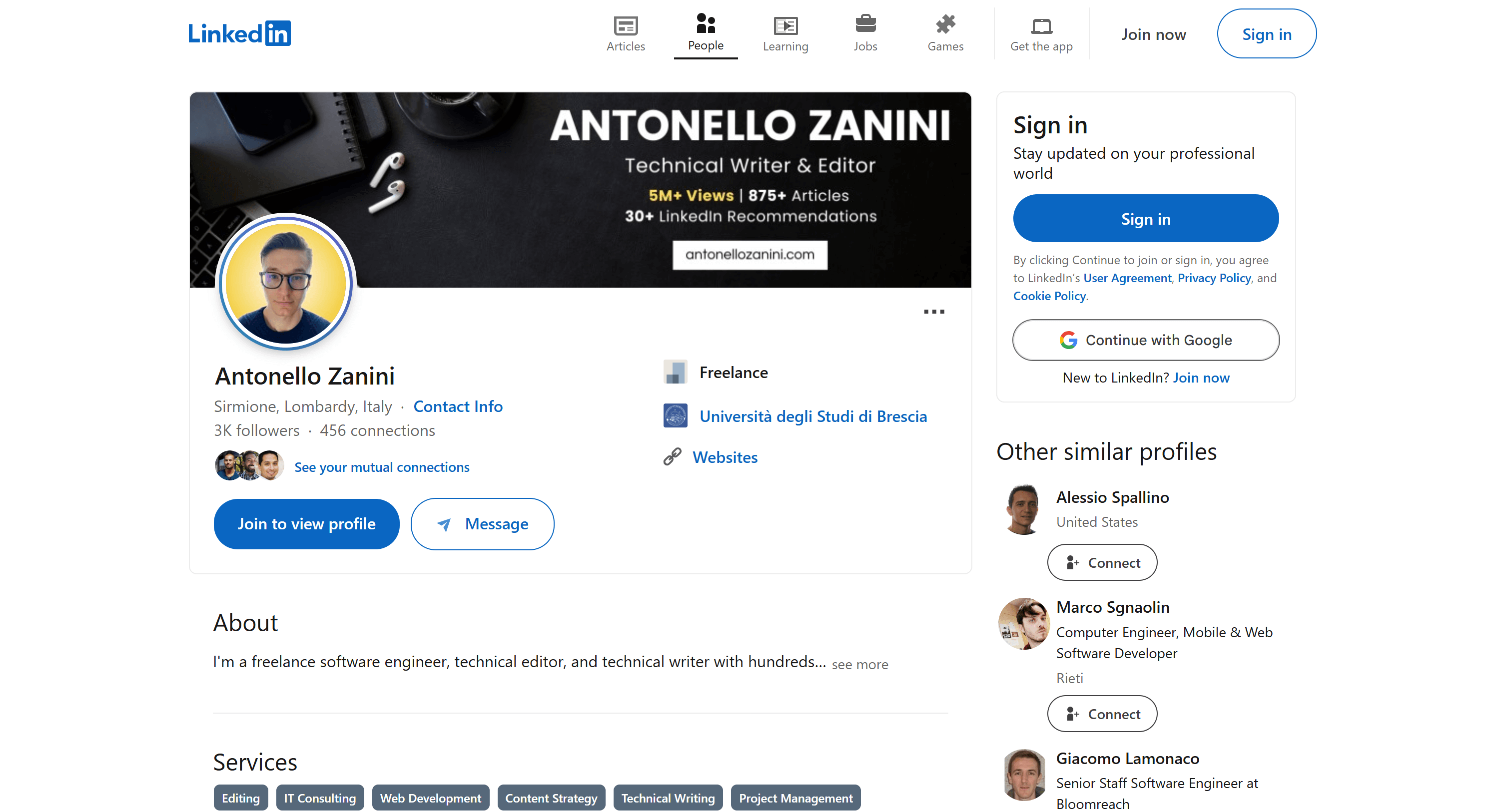 The input LinkedIn page
