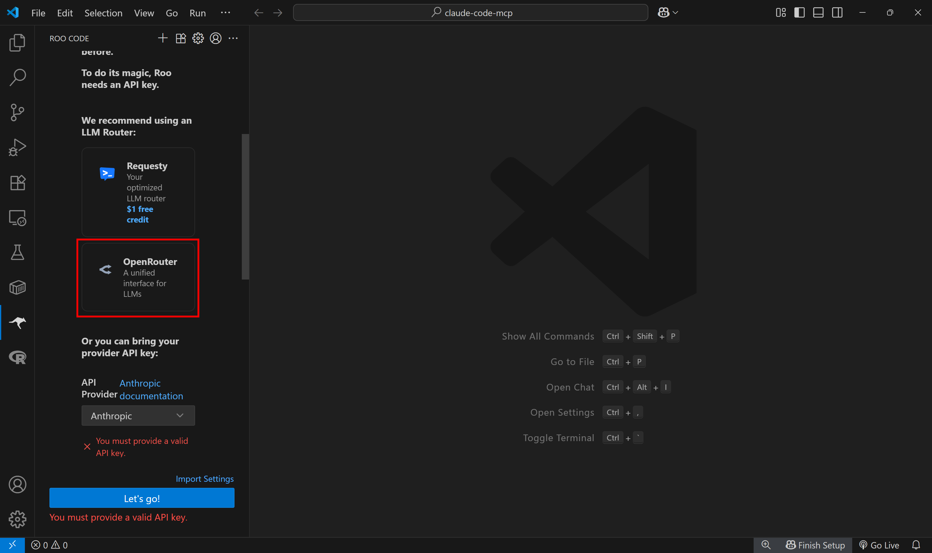 Clicking the “OpenRouter” button