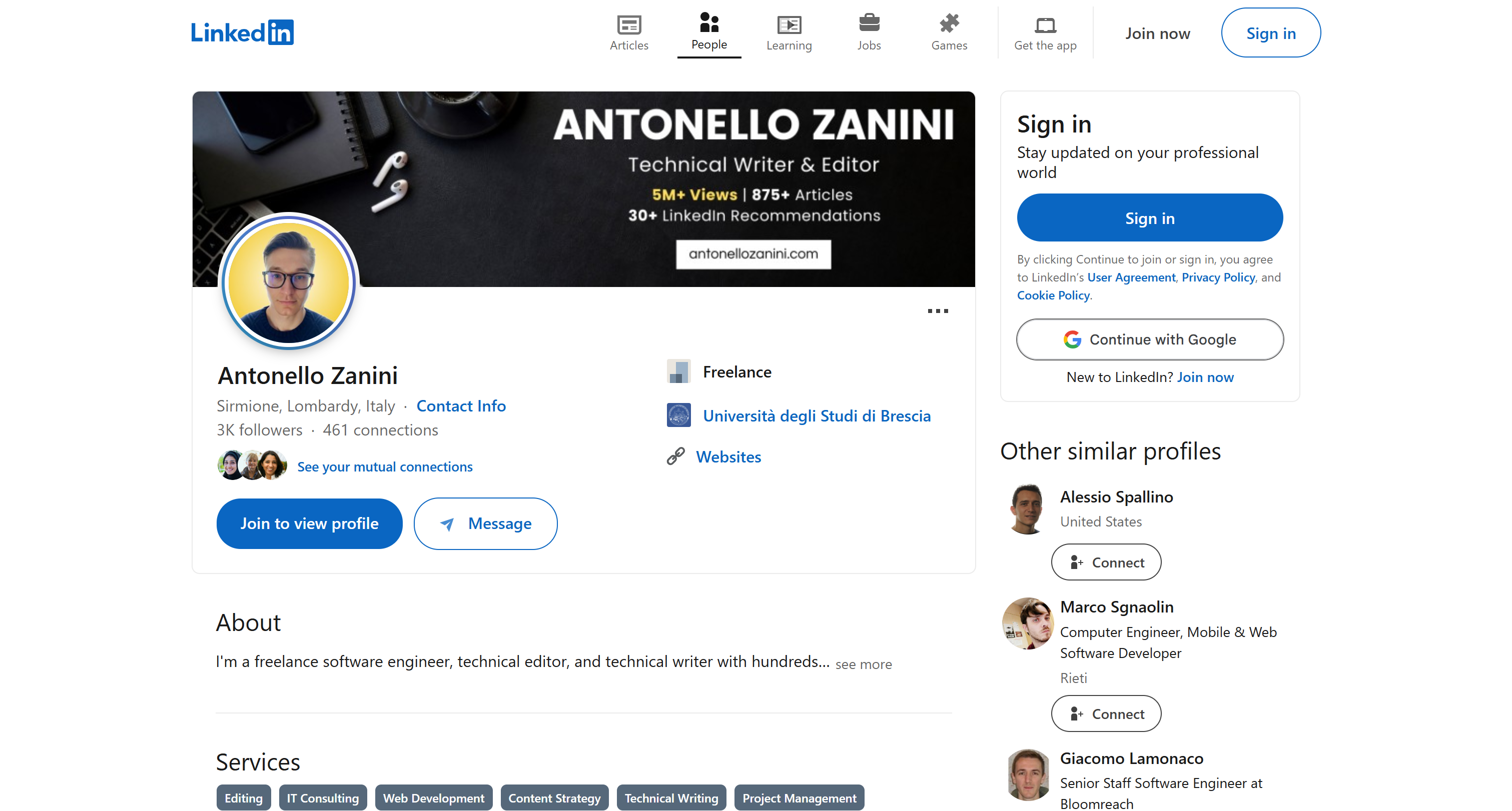 The input LinkedIn page