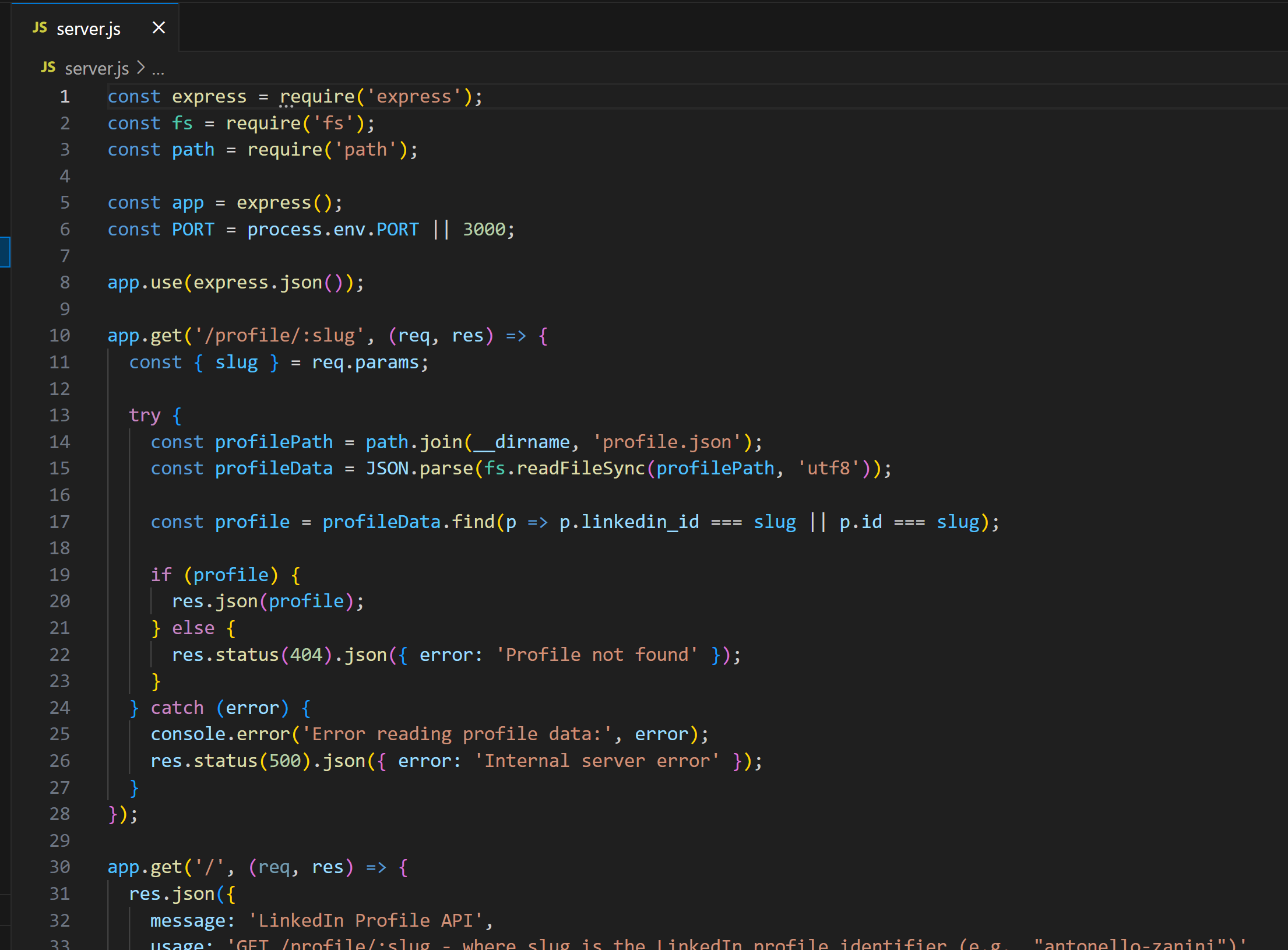 The server.json file in VS Code