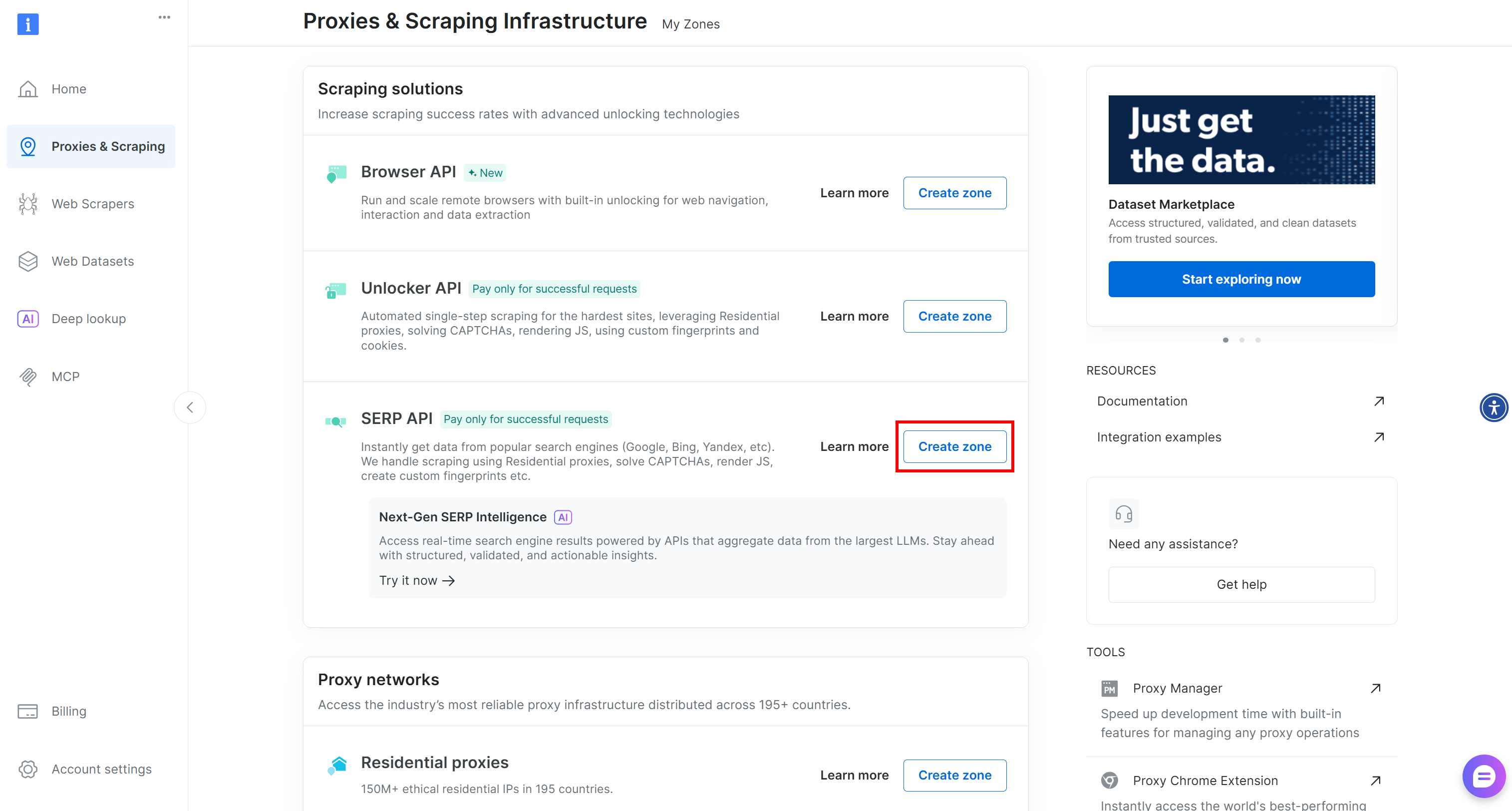 Creating a new “SERP API” zone