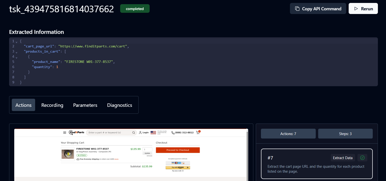 The completed task
